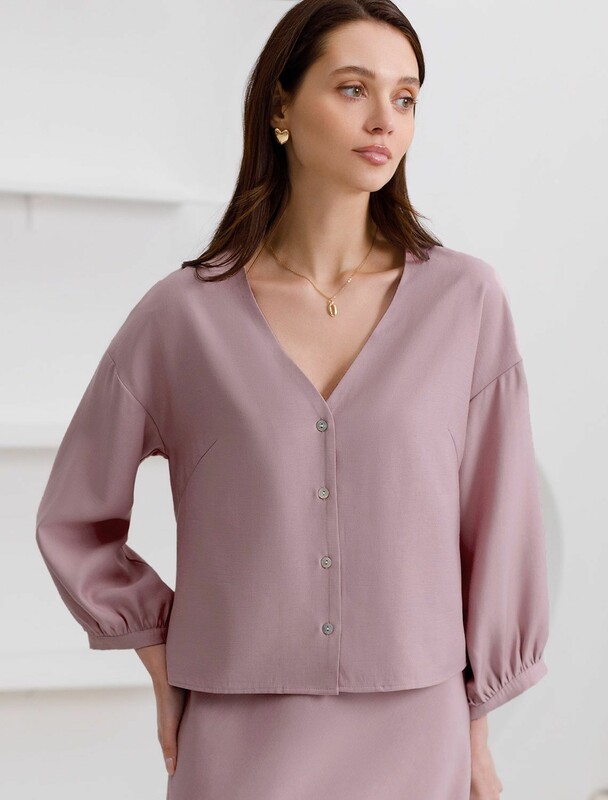 Укороченная блузка с V вырезом из плотного лиоцелла