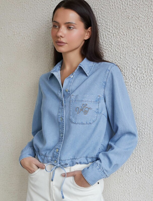 Укороченная блузка с кулиской из джинсового лиоцелла