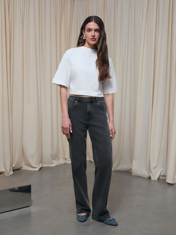 Актуальная коллекция CONTE CON-799 Чёрные джинсы straight ULTRA-LONG с эффектом потёртостей