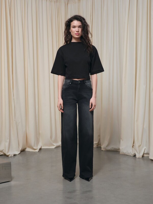 Актуальная коллекция CONTE CON-800 Чёрные джинсы wide leg с дополнительной петлёй для кастомизаций