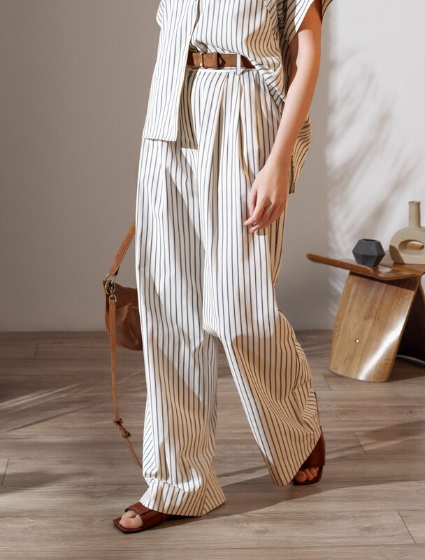 Брюки палаццо в полоску из легкого хлопкового поплина