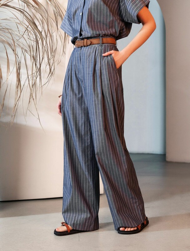 Брюки палаццо в полоску из легкого хлопкового поплина