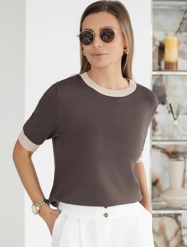 Джемпер с коротким рукавом тонкой вязки из вискозы с люрексом