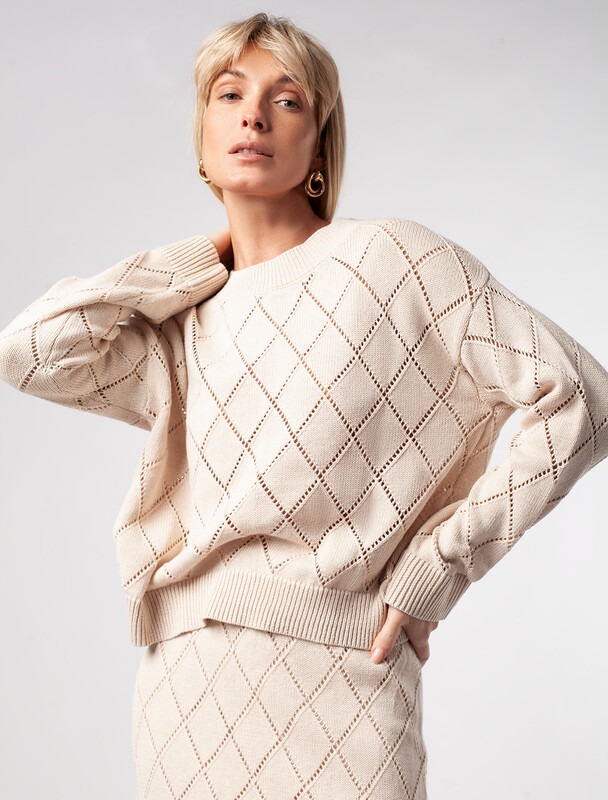 Укороченный джемпер узорной вязки из 100%  хлопка