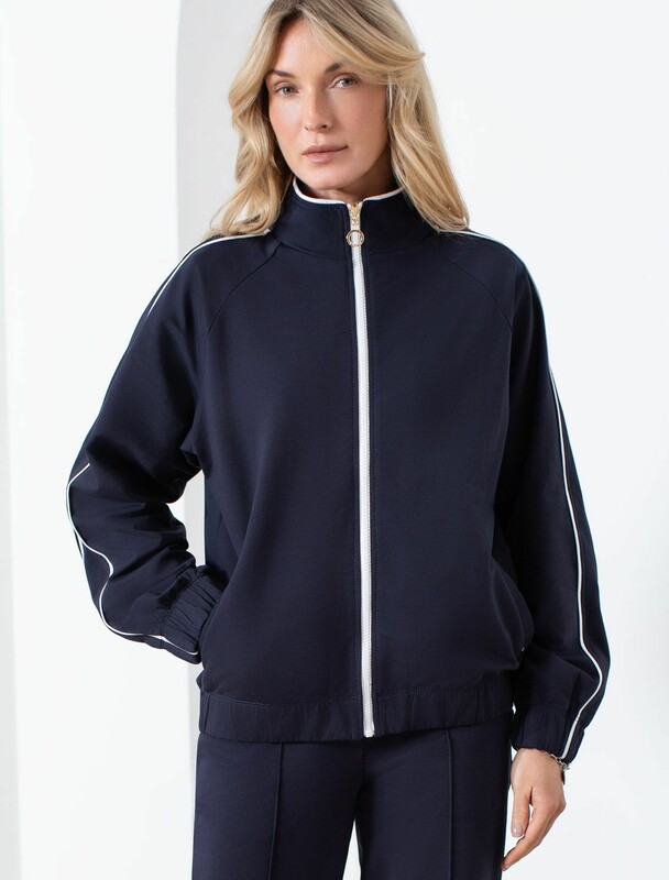 Свободный бомбер с лампасами на молнии из петельчатого футера двухнитки с эластаном