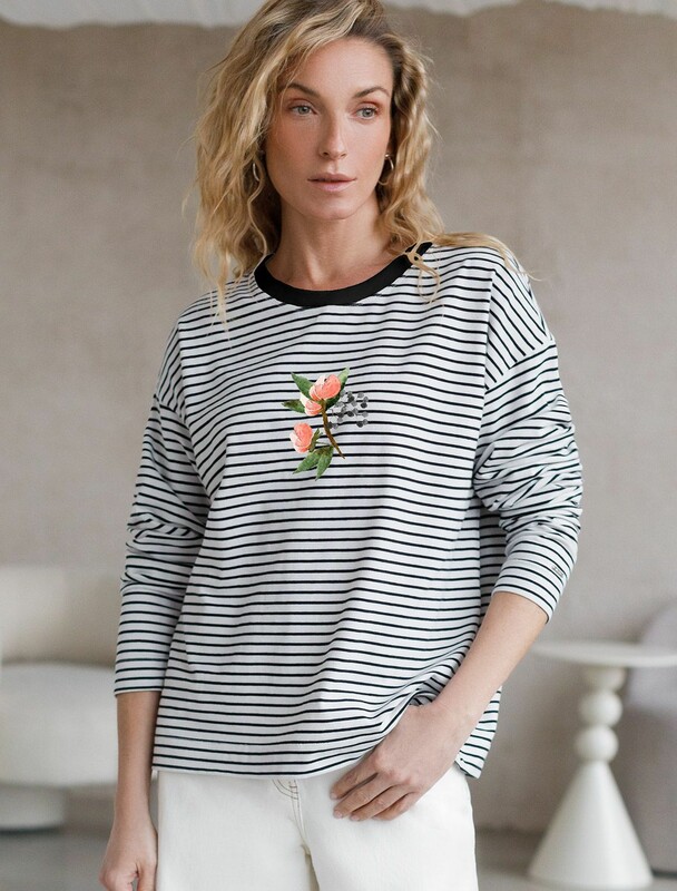 Лонгслив с принтом из премиального хлопка с эластаном