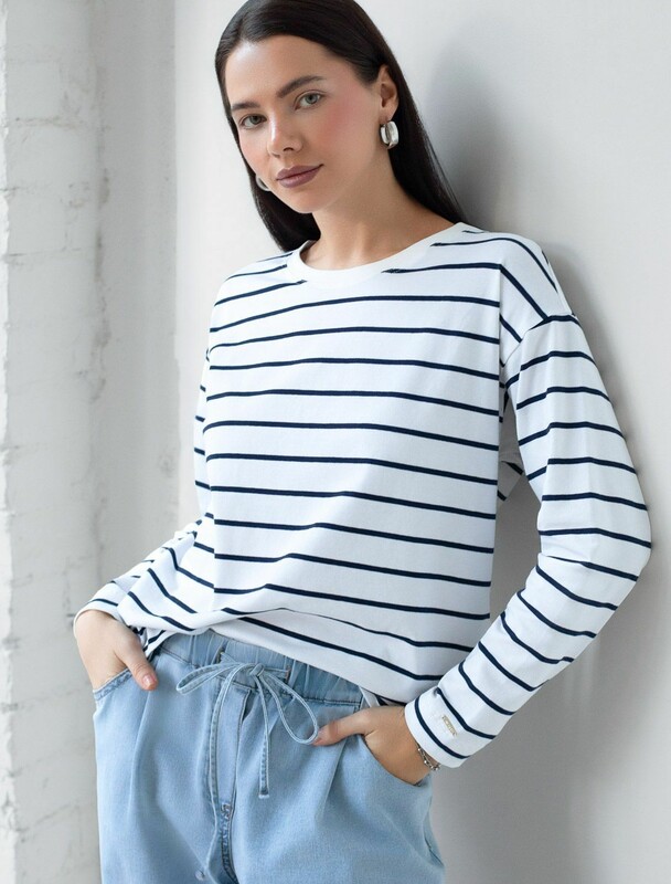 Лонгслив с принтом из премиального хлопка с эластаном