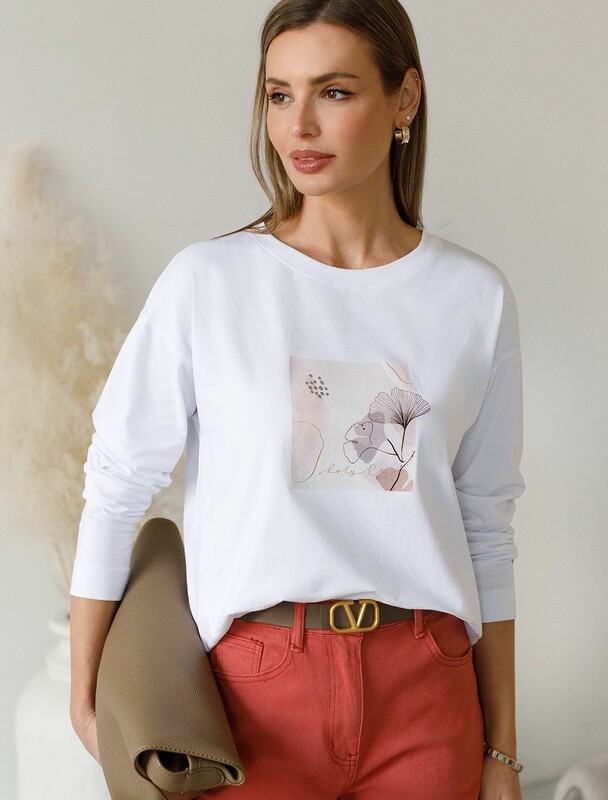 Лонгслив с принтом из премиального хлопка с эластаном