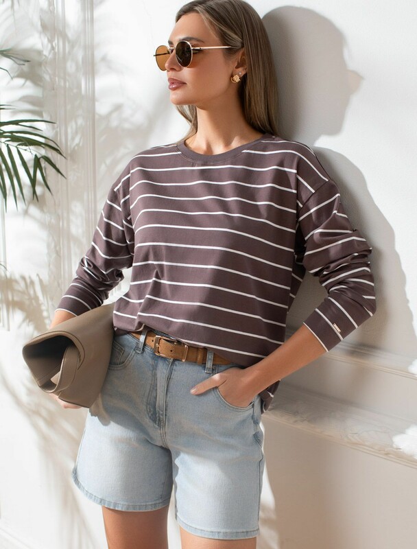 Лонгслив с принтом из премиального хлопка с эластаном