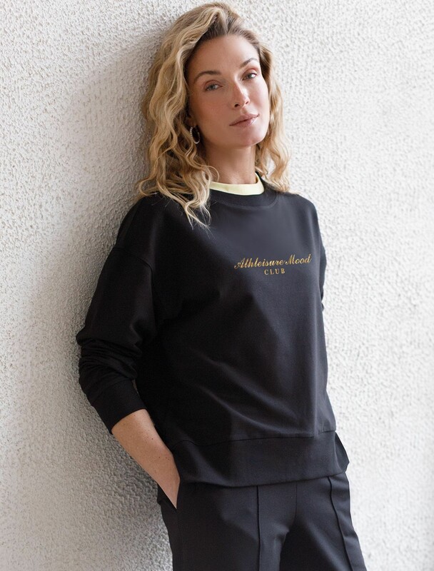 Свободный свитшот с принтом и разрезами из эластичного футера двухнитки без начеса