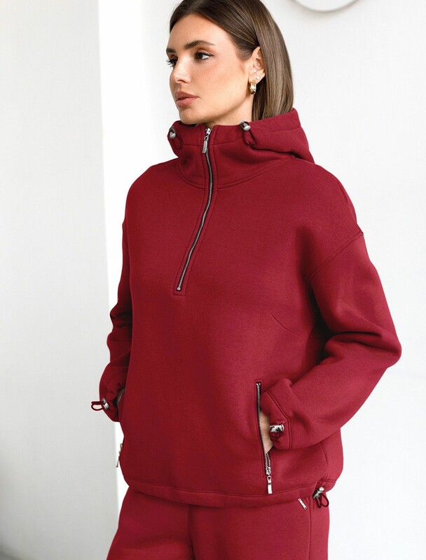 Толстовка халф-зип (half-zip) с капюшоном из премиального футера трехнитки с начесом