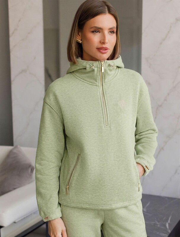 Толстовка халф-зип (half-zip) с капюшоном из премиального футера трехнитки с начесом