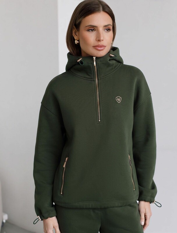 Толстовка халф-зип (half-zip) с капюшоном из премиального футера трехнитки с начесом