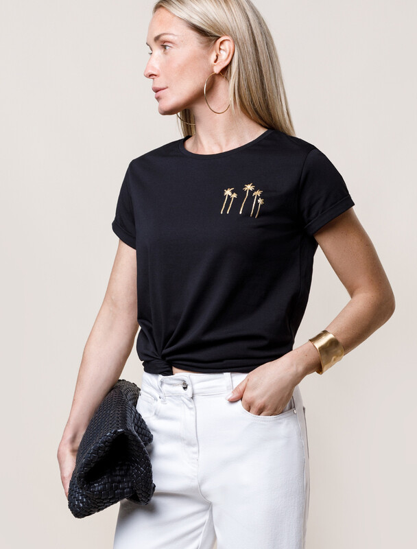 Футболка из эластичного хлопка с принтом стразы