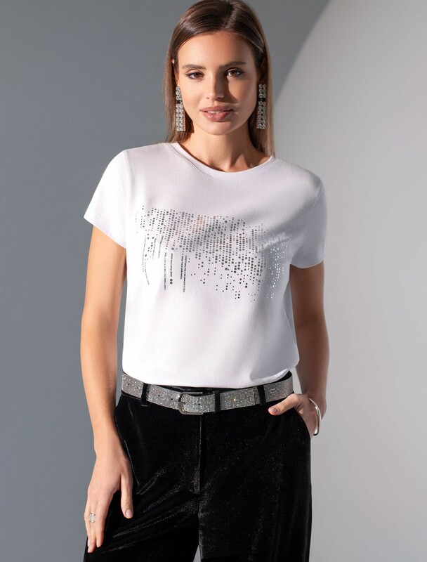 Нарядная футболка с принтом фольгой из премиального хлопка с эластаном