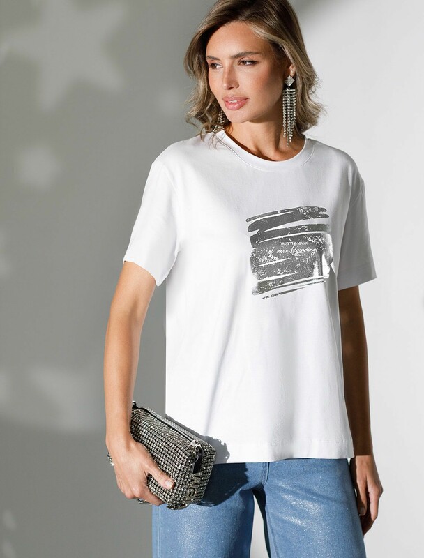 Нарядная футболка с принтом фольгой из премиального хлопка с эластаном