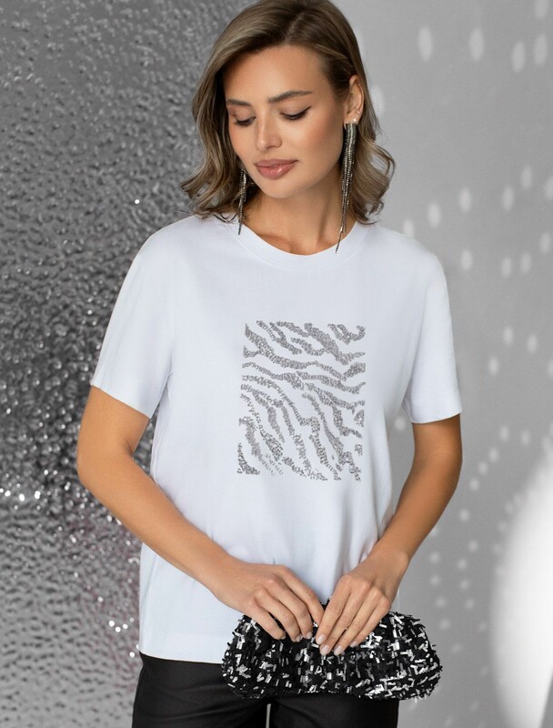 Нарядная футболка с принтом фольгой из премиального хлопка с эластаном