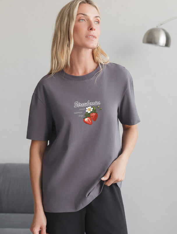 Футболка с принтом свободная эластичная из премиального хлопка