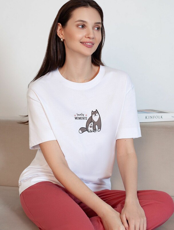 Футболка с принтом свободная из премиального 100% хлопка