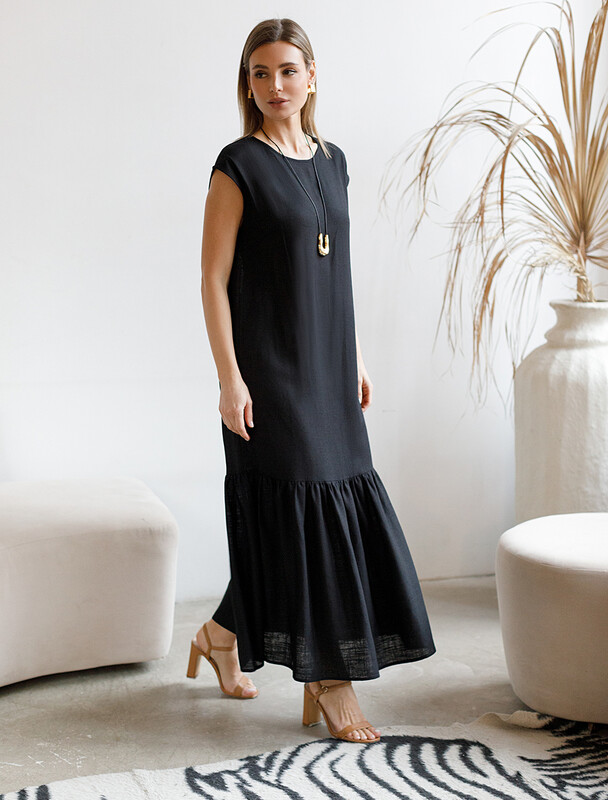Платье с воланом изо льна с вискозой