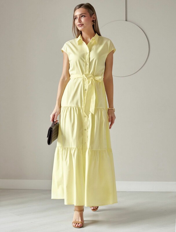 Платье А-силуэта с поясом из легкого хлопкового поплина