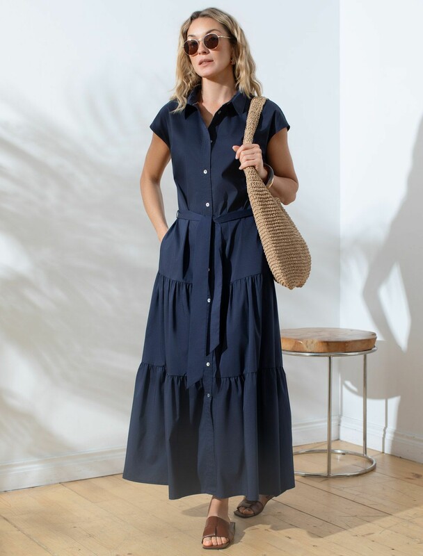 Платье А-силуэта с поясом из легкого хлопкового поплина