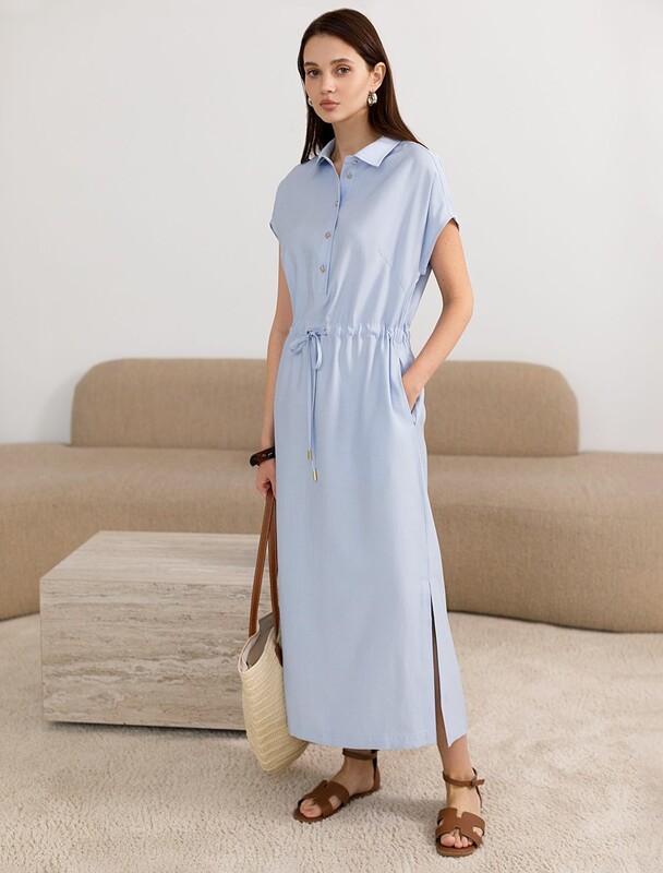 Платье-рубашка с кулиской на талии из плотного лиоцелла