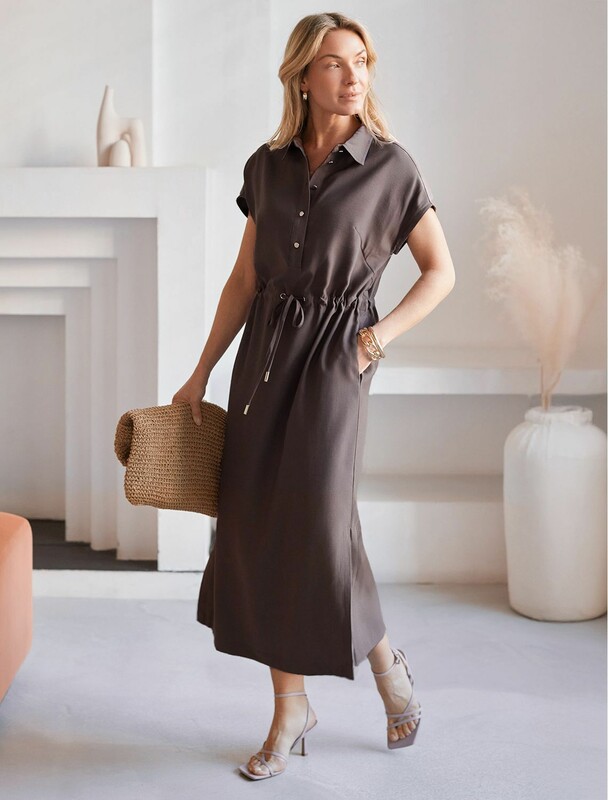 Платье-рубашка с кулиской на талии из плотного лиоцелла