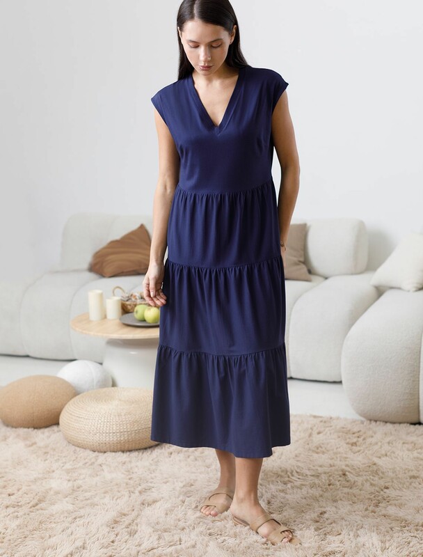 Ярусное платье А силуэта с V вырезом из 100% премиального хлопка
