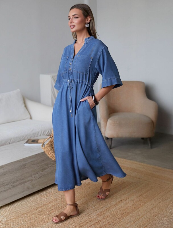 Платье-рубашка с поясом и карманами из джинсового лиоцелла