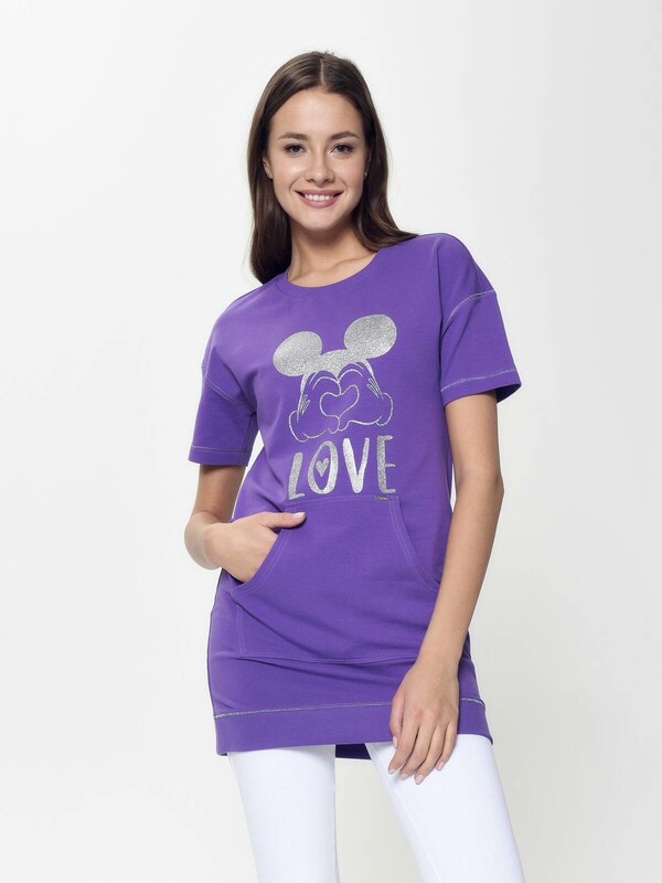 Туника женская CONTE Хлопковая туника с мерцающим надписью ©Disney DTH 953, 18С-728ТСП royal violet 