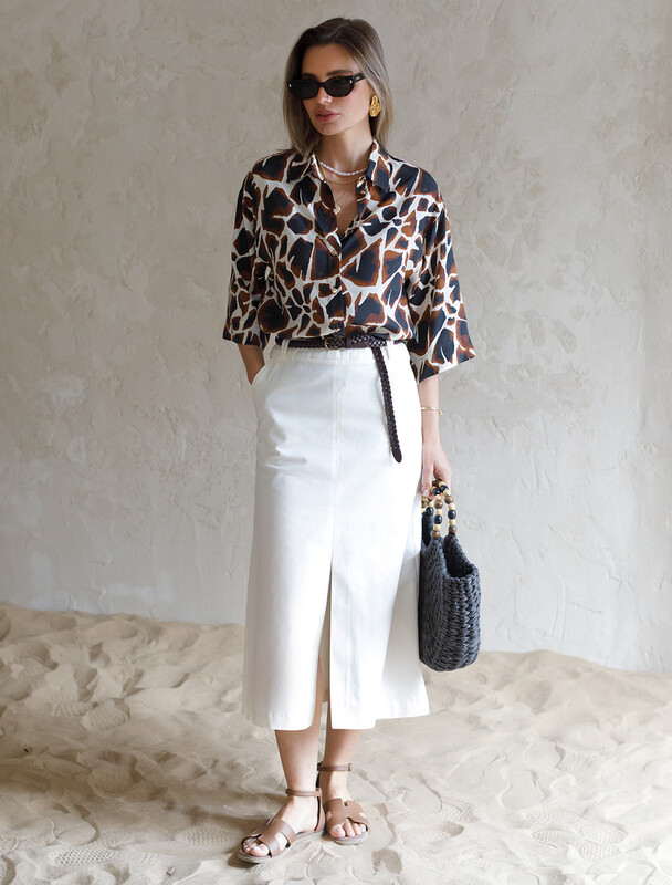 Юбка-миди из хлопка с разрезом