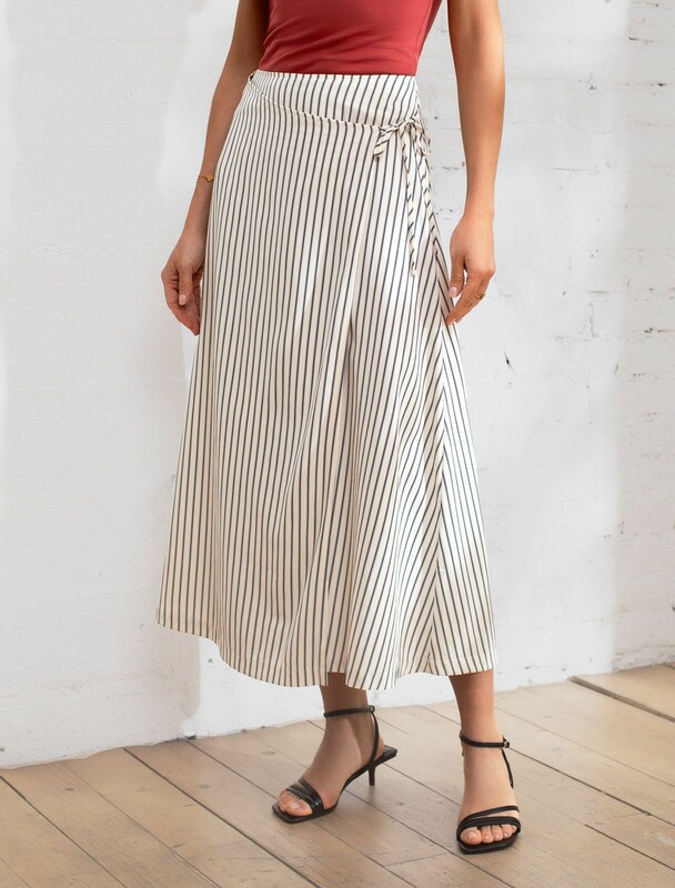 Юбка миди на запАх в полоску из легкого хлопкового поплина