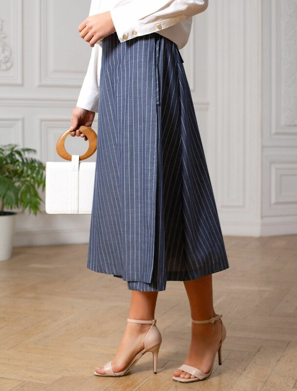 Юбка миди на запАх в полоску из легкого хлопкового поплина