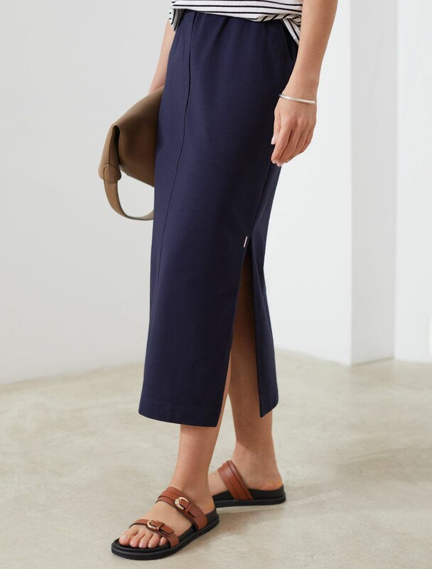 Юбка миди на резинке с разрезами из футера двухнитки с эластаном