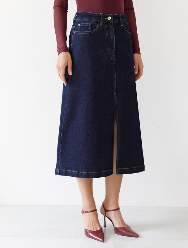 Джинсовая юбка из плотной эластичной джинсы 13.8OZ.