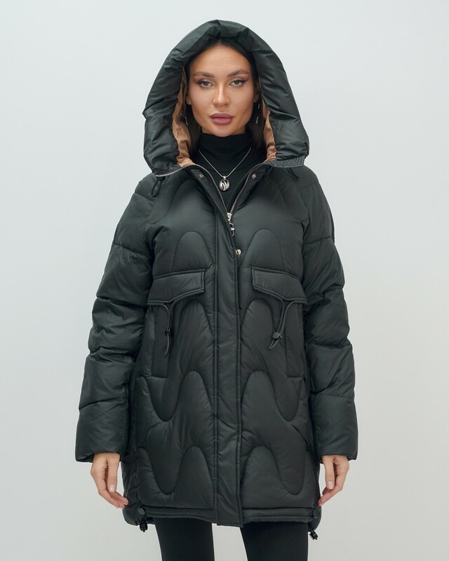 Куртка зимняя женская с капюшоном модная черного цвета 7653Ch