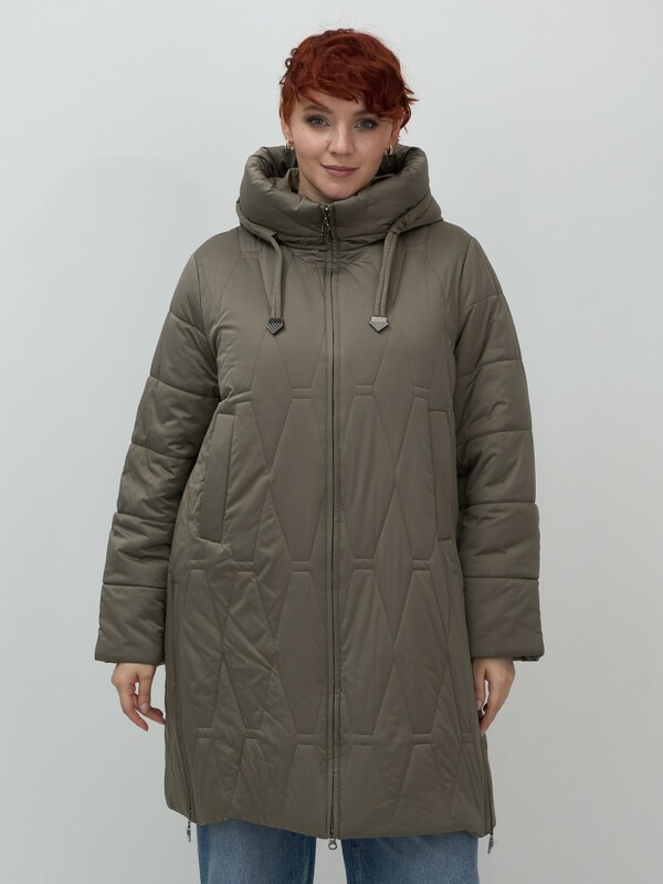 Пальто зимнее утепленное женское большого размера коричневого цвета 7699K