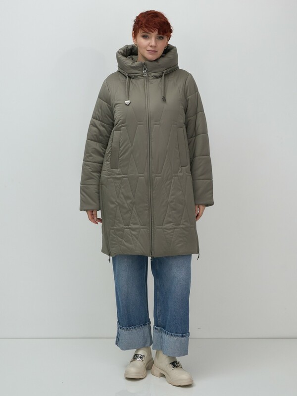 Пальто зимнее утепленное женское большого размера светло-коричневого цвета 7699SK