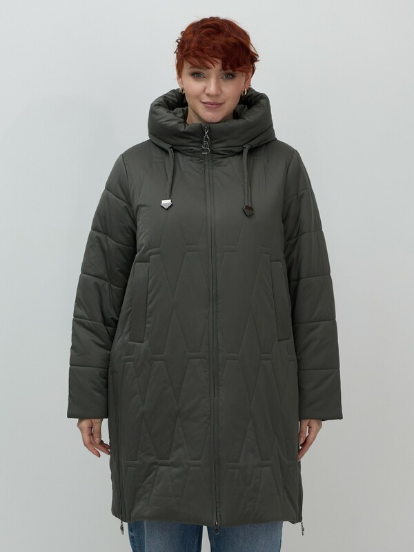 Пальто зимнее утепленное женское большого размера зеленого цвета 7699Z