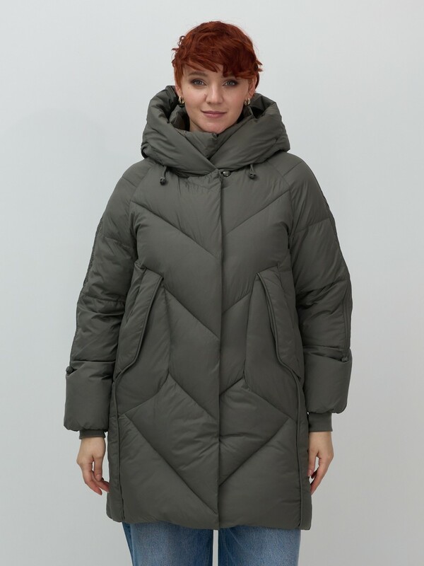 Пальто двубортная зимнее утепленное женское зеленого цвета 7732Z