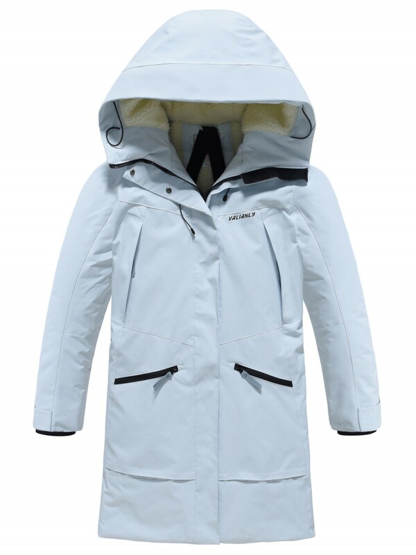 Парка зимняя женская с капюшоном светло-синего цвета 9538-1Si