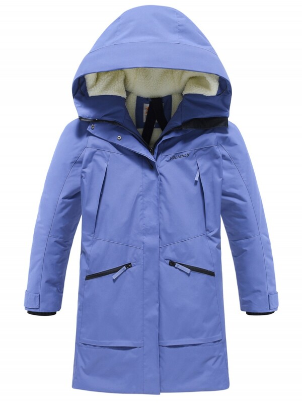 Парка зимняя женская с капюшоном василькового цвета 9538-1Vs