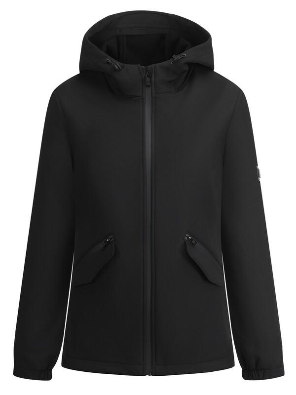 Ветровка женская софтшелл виндстоппер с капюшоном спортивная черного цвета 9612_1Ch