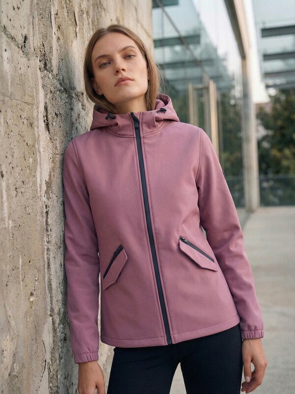 Ветровка женская софтшелл виндстоппер с капюшоном спортивная малинового цвета 9612_1M