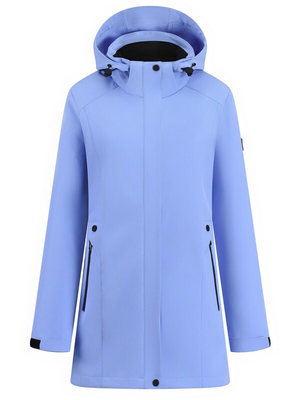 Парка женская софтшелл виндстоппер удлинённая с капюшоном голубого цвета 9614_1Gl