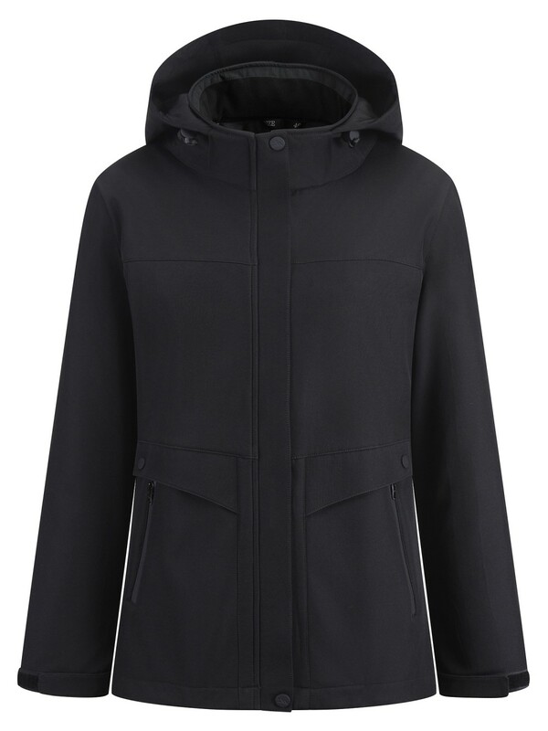 Ветровка женская софтшелл виндстоппер с капюшоном спортивная черного цвета 9616_1Ch