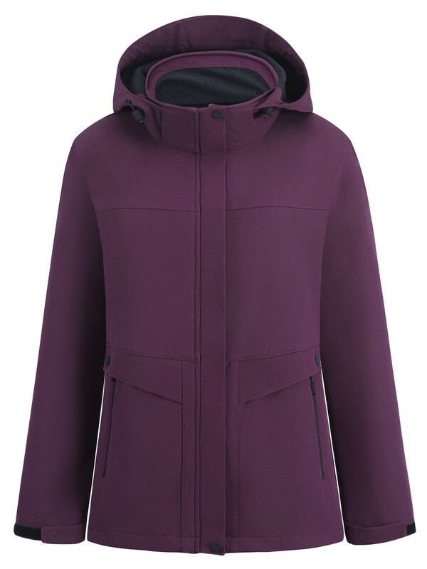 Ветровка женская софтшелл виндстоппер с капюшоном спортивная темно-фиолетового цвета 9616_1TF