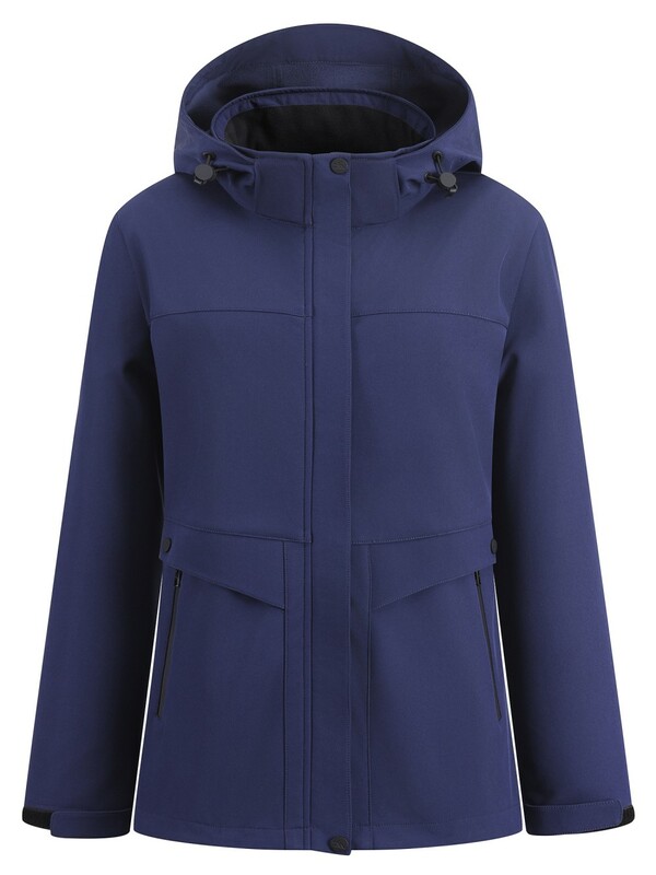 Ветровка женская софтшелл виндстоппер с капюшоном спортивная темно-синего цвета 9616_1TS