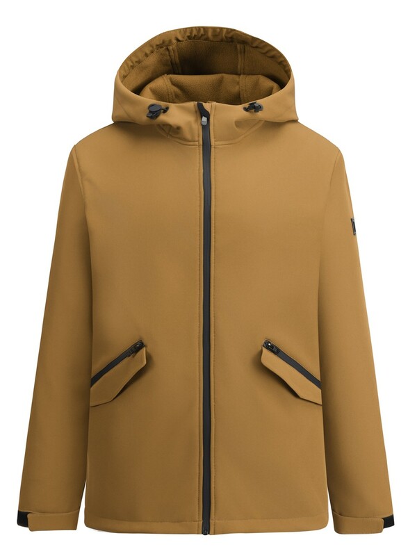 Ветровка женская софтшелл большого размера с капюшоном ветрозащитная горчичного цвета 9620_1G